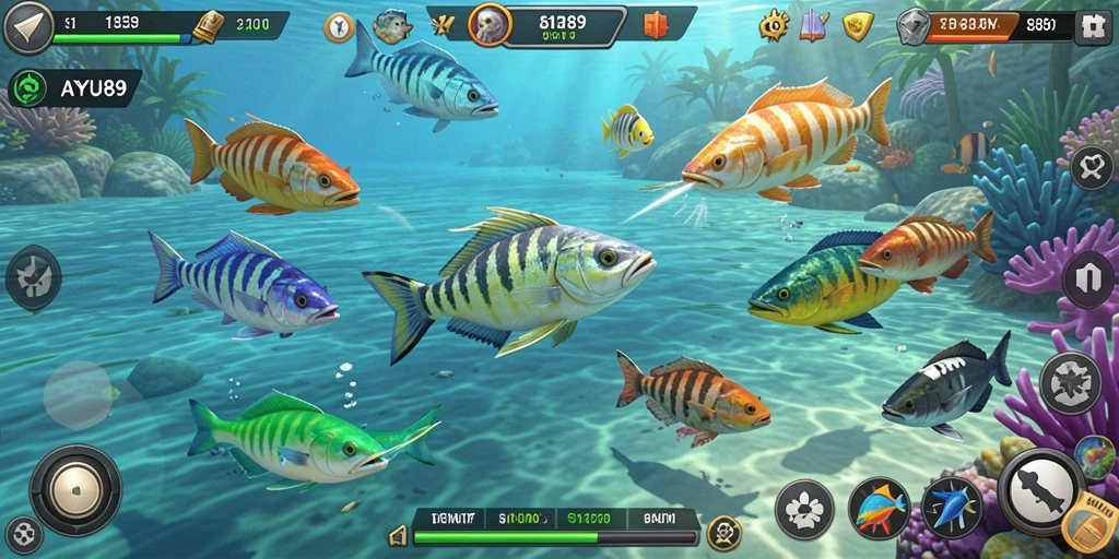 Screenshot AYU89 menampilkan keseruan gameplay Tembak Ikan.
